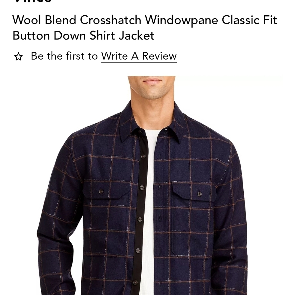 Vince Navy Wool Blend Crosshatch Shirt Jacket